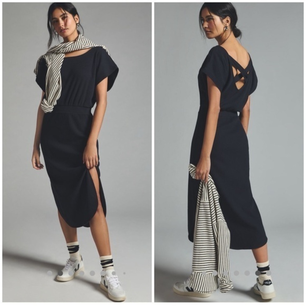 Anthropologie daily practice dolman sleeve Black Midi Dress size s